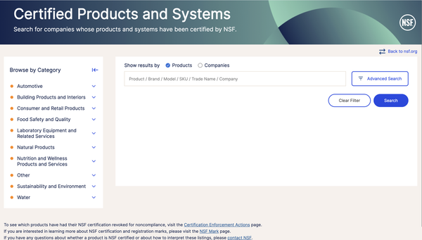 Trang tra cứu chứng nhận NSF Certified Products & Systems