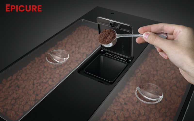 WMF 1100S có 2 hộc chứa hạt cà phê