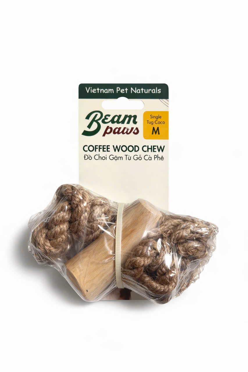 Đồ Chơi Gặm Gỗ Cà Phê Tự Nhiên Kèm Dây