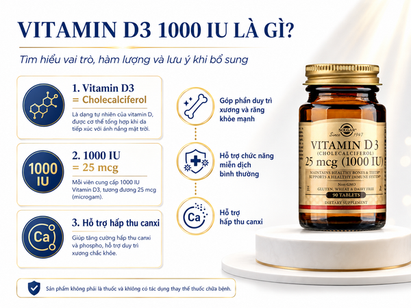Vitamin D3 1000 IU là gì? Vai trò, hàm lượng và những lưu ý khi bổ sung