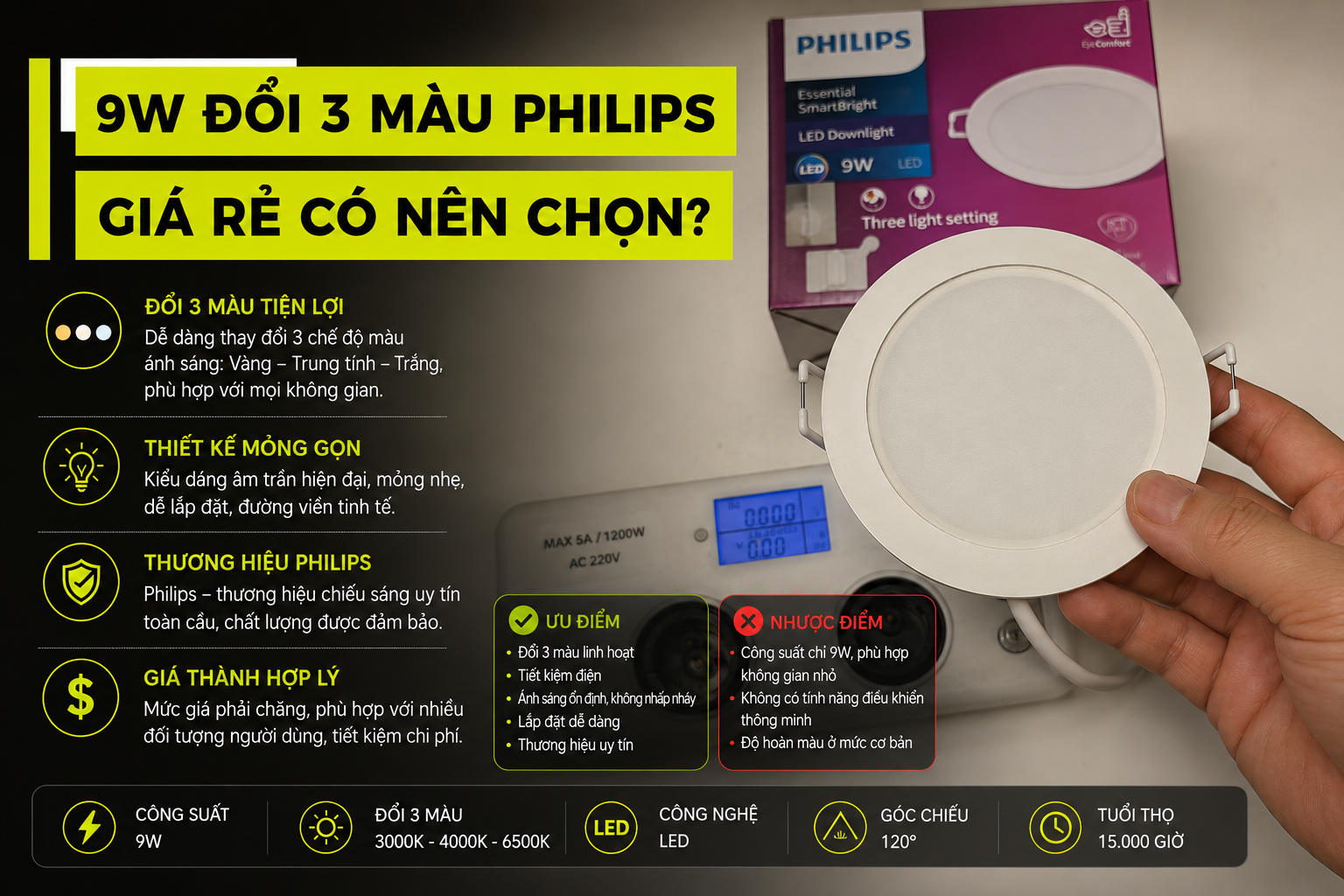 Có Nên Lựa Chọn 9W Đổi 3 Màu Philips Không?