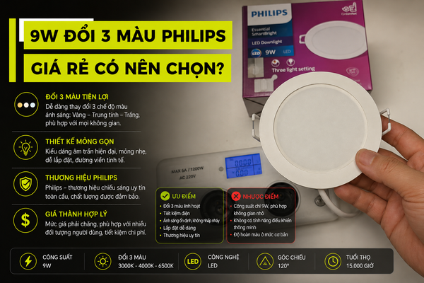 Có Nên Lựa Chọn 9W Đổi 3 Màu Philips Không?