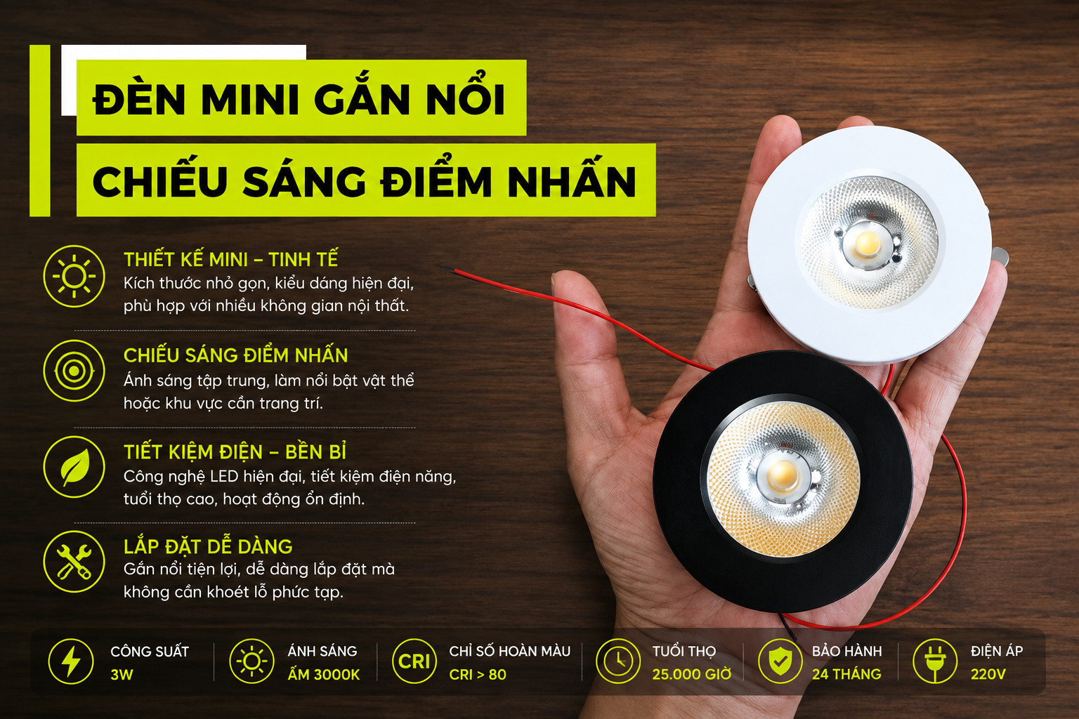 Review Đèn Mini Gắn Nổi Chiếu Sáng Điểm Nhấn