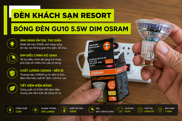 Review Bóng Đèn GU10 Dim Osram Đèn Khách Sạn Resort