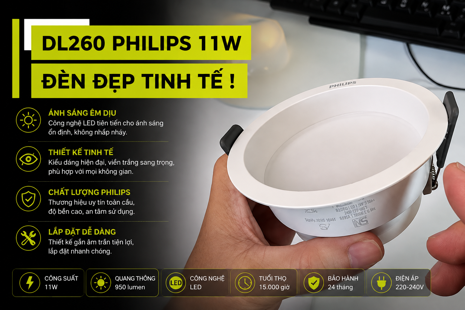 Review Đèn Âm Trần Chóa Sâu DL260 11W Philips