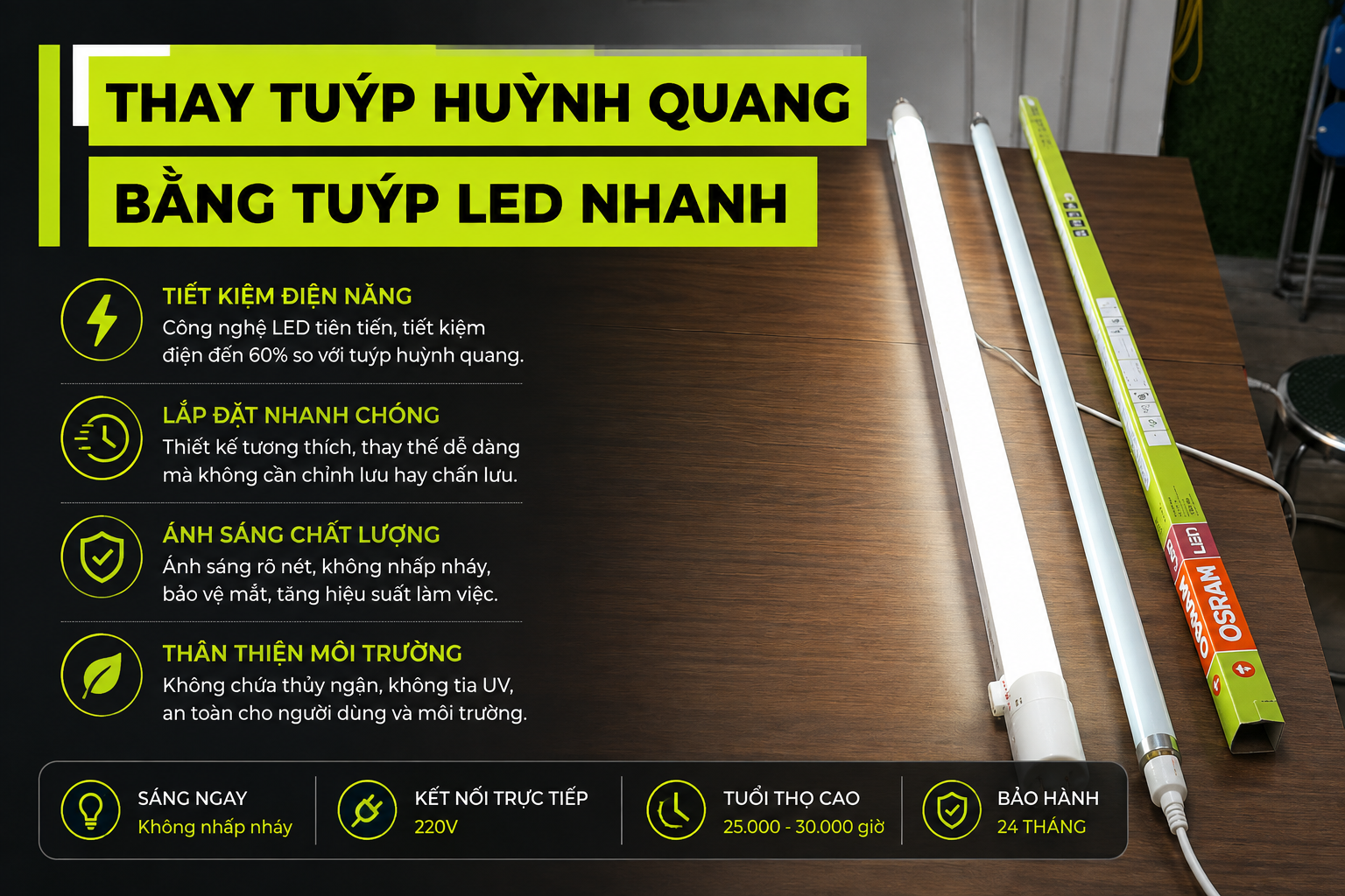 Hướng Dẫn Thay Tuýp Huỳnh Quang Bằng Tuýp LED Hiện Đại