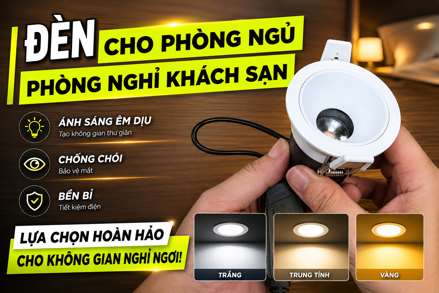 Đèn Spotlight chuyên dùng cho phòng ngủ, phòng khách sạn cao cấp