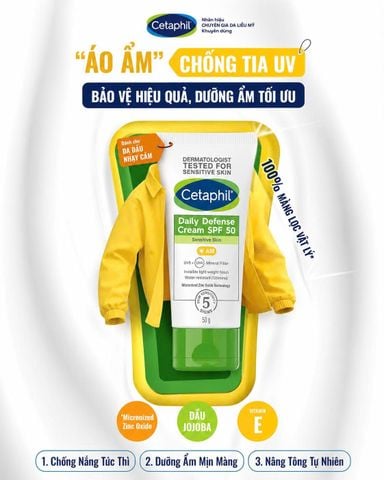 KEM CHỐNG NẮNG DƯỠNG ẨM 2in1 CETAPHIL DAILY DEFENSE CREAM SPF 50