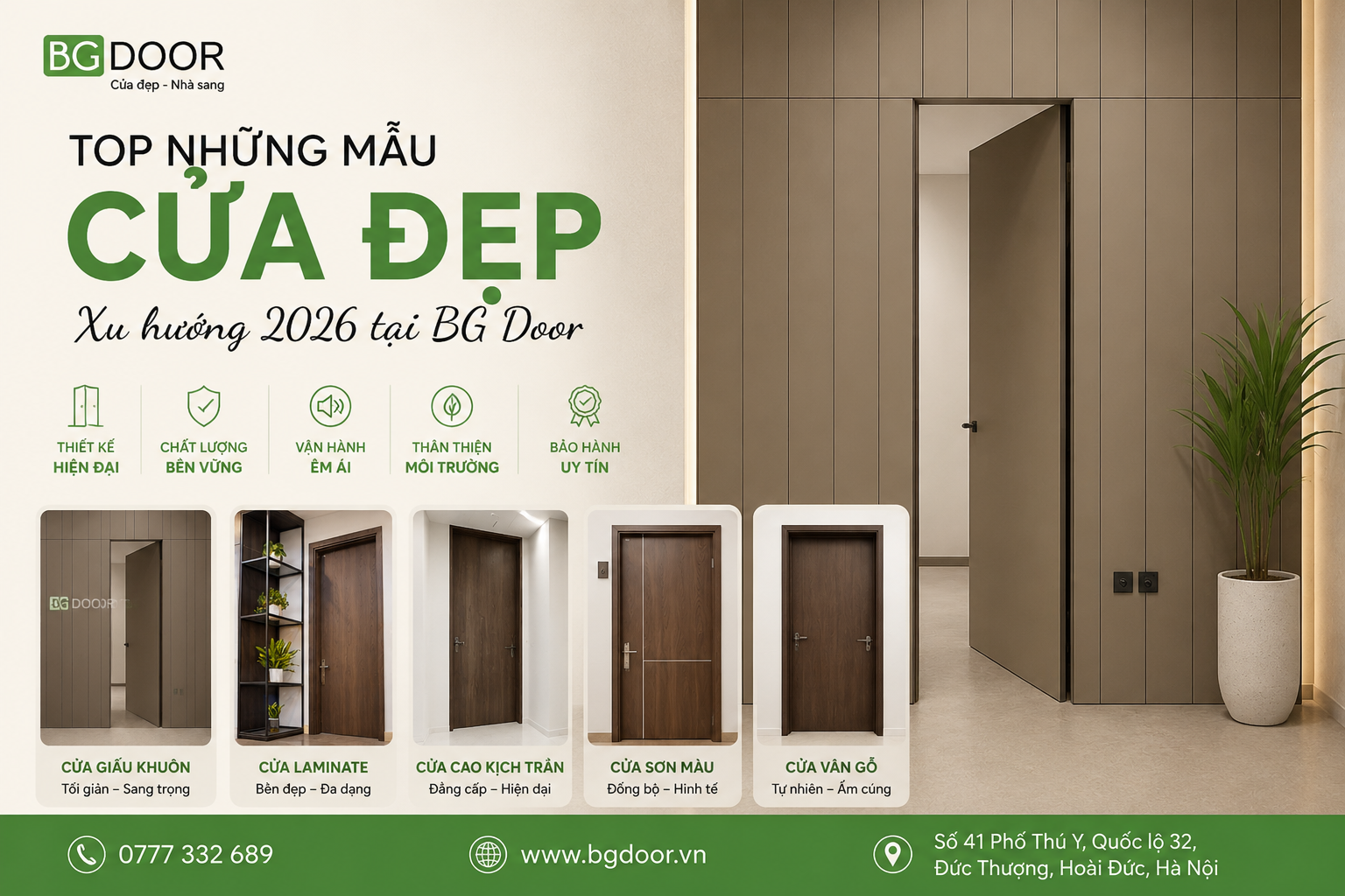 Top Những Mẫu Cửa Xu Hướng Năm 2026 Được Ưa Chuộng Tại BG Door