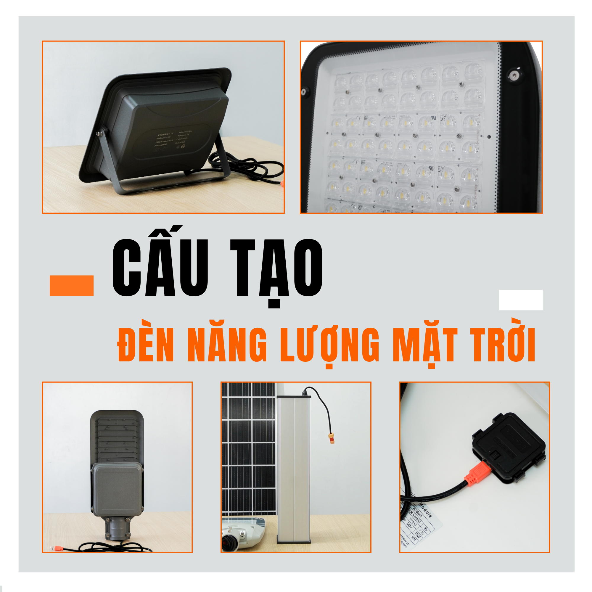 Cấu tạo chi tiết đèn năng lượng mặt trời gồm những bộ phận nào?