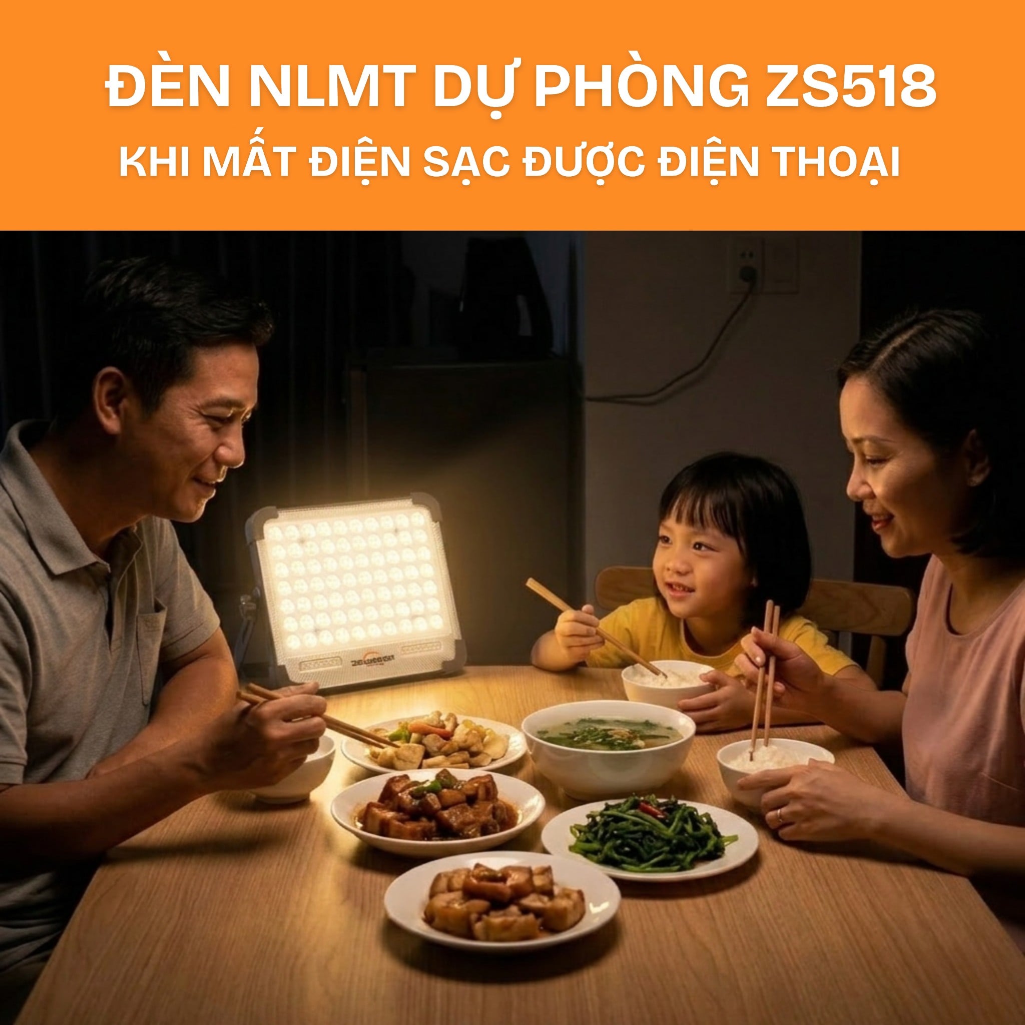 ĐÈN NLMT ZS518 DỰ PHÒNG KHI MẤT ĐIỆN SẠC ĐƯỢC ĐIỆN THOẠI