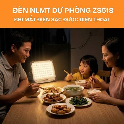 ĐÈN NLMT ZS518 DỰ PHÒNG KHI MẤT ĐIỆN SẠC ĐƯỢC ĐIỆN THOẠI