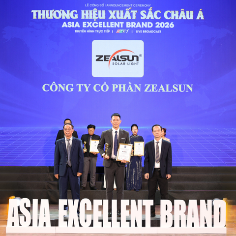 ZEALSUN VINH DỰ ĐƯỢC VINH DANH TOP 10 THƯƠNG HIỆU ĐÈN NĂNG LƯỢNG MẶT TRỜI XUẤT SẮC CHÂU Á 2026