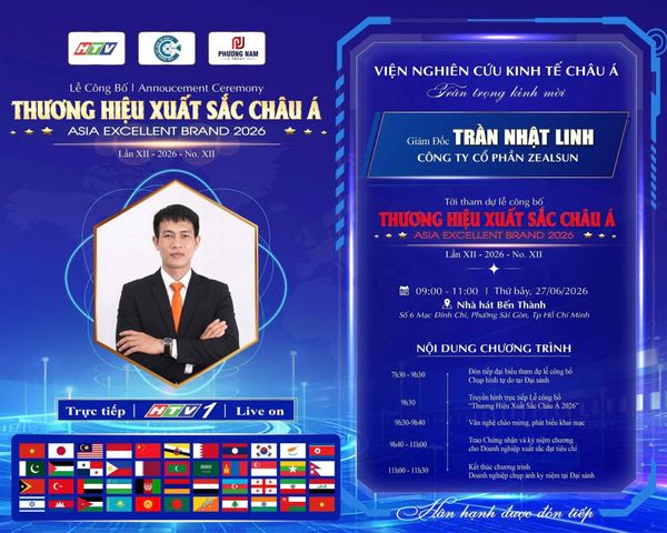 Thư mời lễ Vinh danh Top 10 Thương Hiệu Đèn Năng Lượng Mặt Trời Xuất Sắc Châu Á 2026