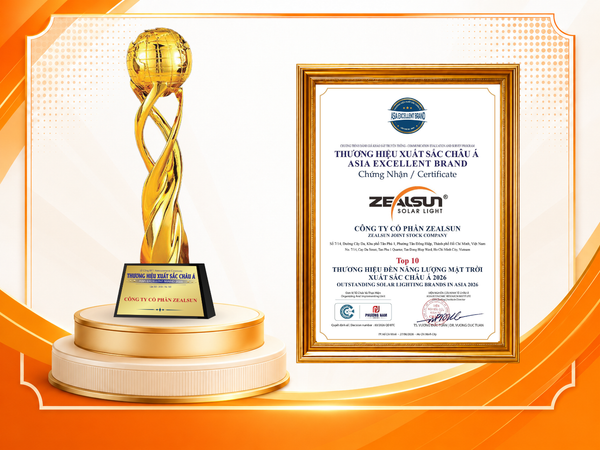 Zealsun đạt TOP 10 thương hiệu đèn năng lượng mặt trời xuất sắc Châu Á 2026