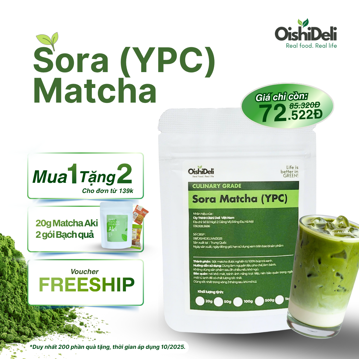 Sora Matcha: Nâng cấp vị trà – Không tăng chi phí | Oishideli