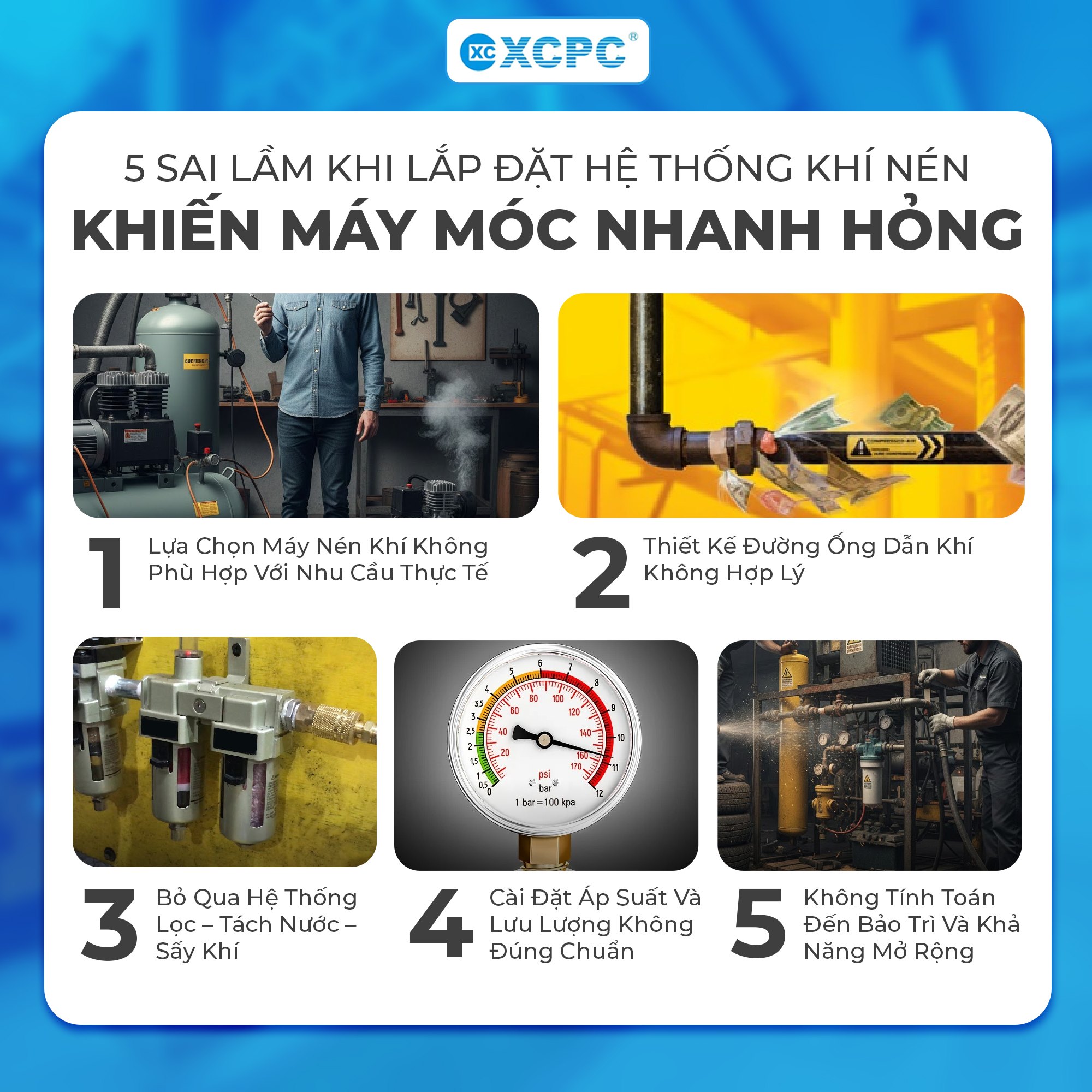 5 sai lầm khi lắp đặt hệ thống khí nén khiến máy móc nhanh hỏng