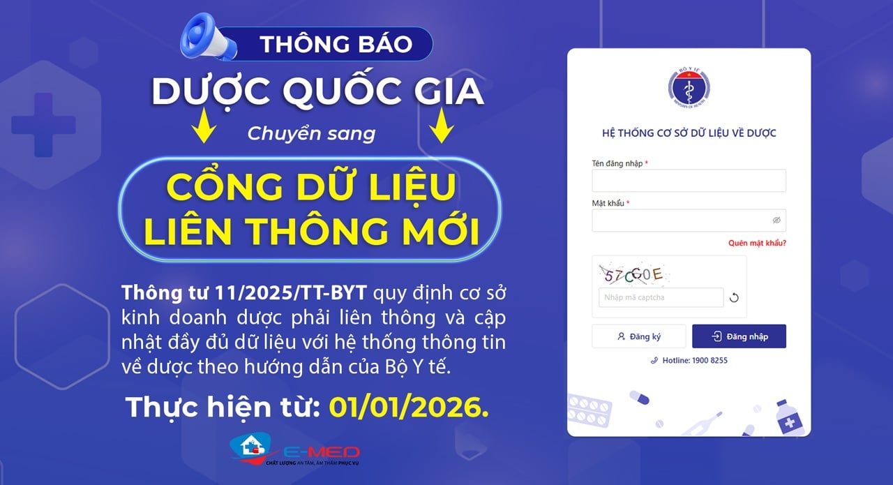 Thông báo – Hệ thống Dược Quốc gia sẽ được chuyển sang Cổng Dữ Liệu Liên Thông mới