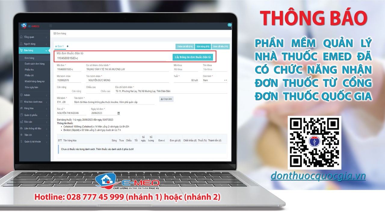 Thông Báo: Phần Mềm Quản Lý Nhà Thuốc E-MED Đã Có Chức Năng Nhận Đơn Thuốc Từ Cổng Đơn Thuốc Quốc Gia