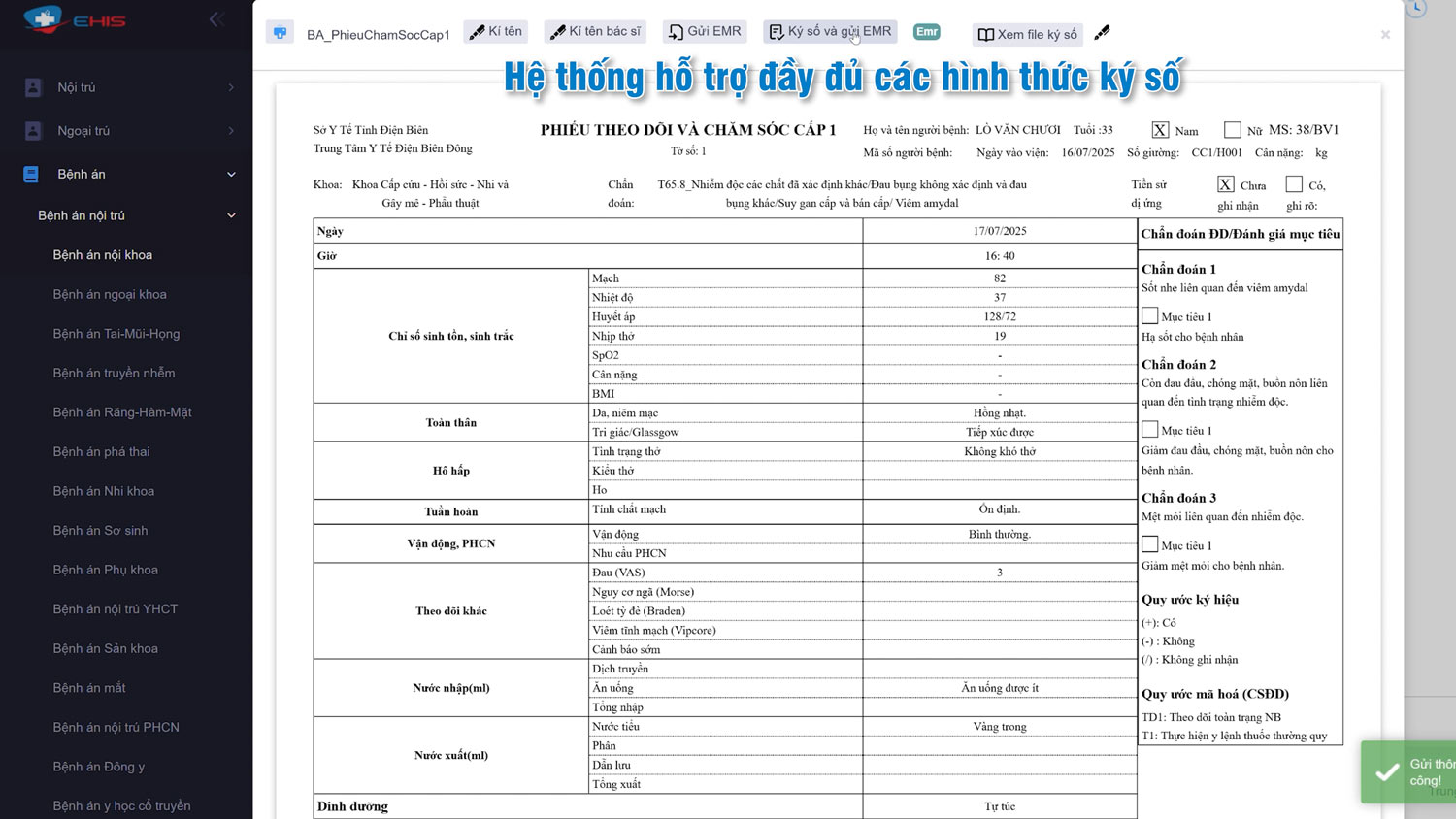 giao diện ký số trên bệnh án điện tử ehis