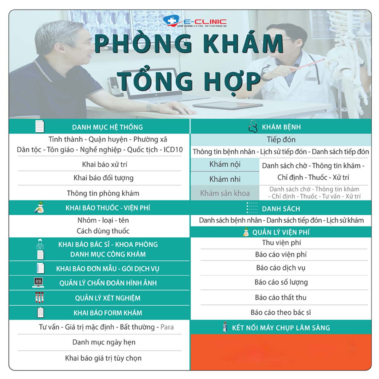Hệ thống danh mục và khai báo trên phần mềm quản lý phòng khám E-Clinic giúp quản lý thuốc, bác sĩ và viện phí dễ dàng