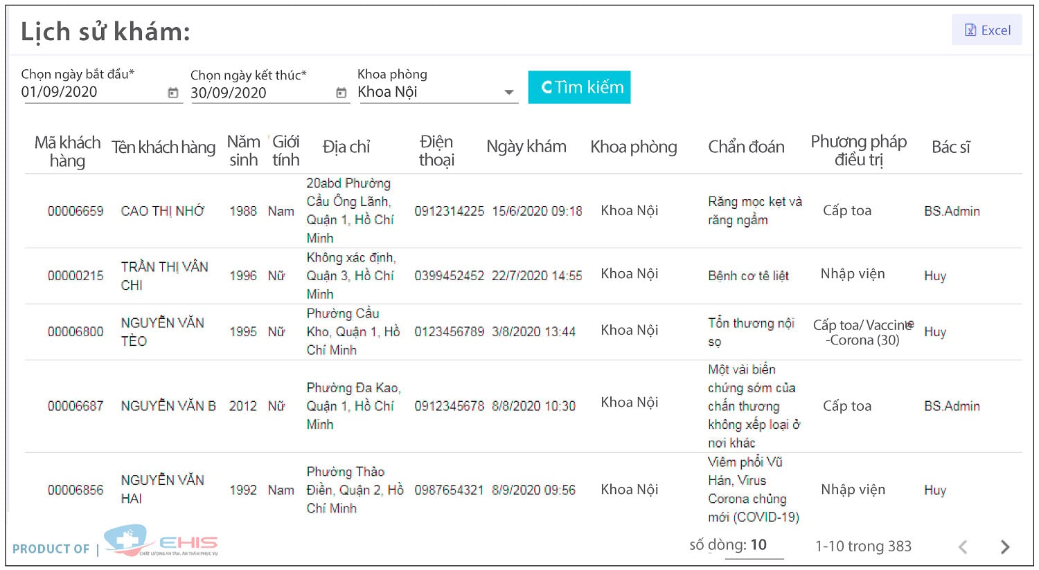 xem thông tin lịch sử khám bệnh trên phần mềm quản lý phòng khám nội và nhi E-Clinic