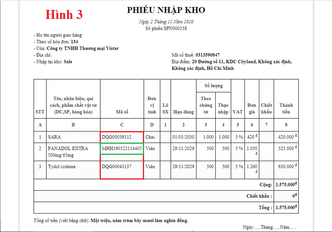 Phiếu nhập kho thuốc trên phần mềm quản lý nhà thuốc E-Med với mã thuốc, hạn dùng và số lượng nhập kho