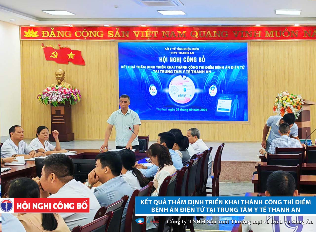 Toàn cảnh hội nghị công bố E-EMR tại Trung tâm Y tế Thanh An với sự tham dự của cán bộ y tế tỉnh Điện Biên