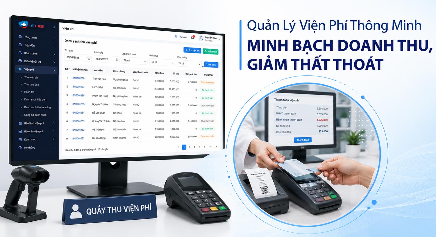 Quản lý viện phí EHIS trên hệ thống quản lý bệnh viện.