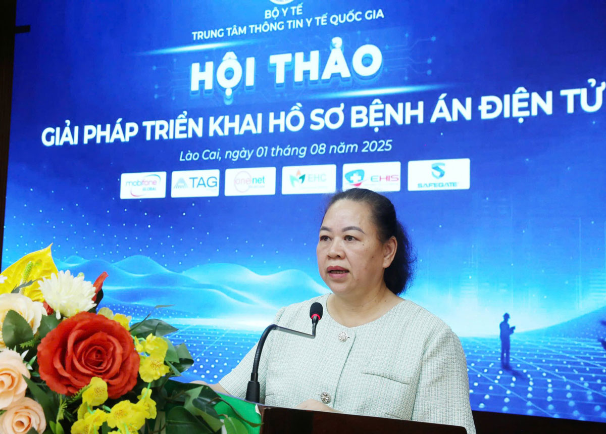 Đại biểu phát biểu tại hội thảo triển khai hồ sơ bệnh án điện tử trong ngành y tế
