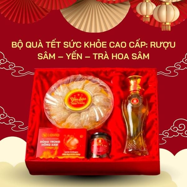Bộ Quà Tết Sức Khỏe Cao Cấp: Rượu Sâm – Yến – Trà Hoa Sâm
