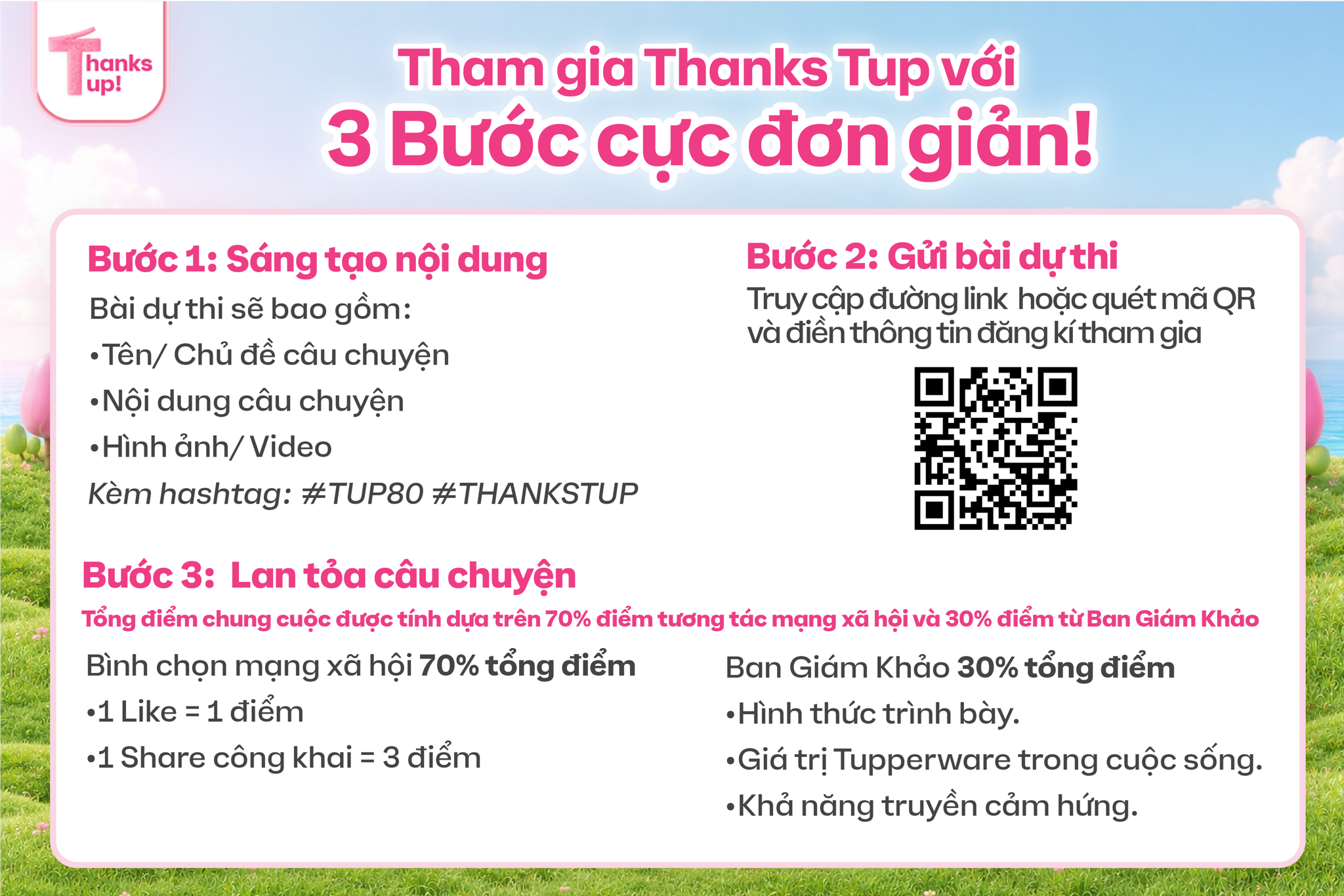 Hướng dẫn 3 bước tham gia cuộc thi Thanks Tup