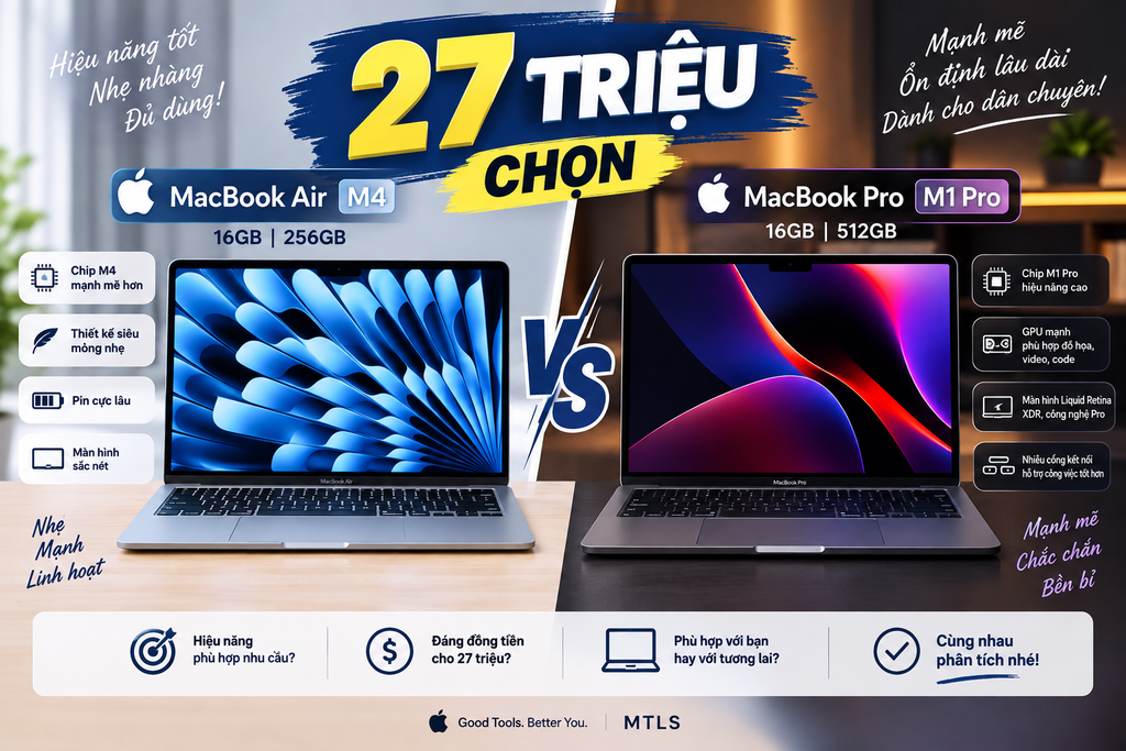 27 Triệu Chọn MacBook Air M4 Hay MacBook Pro M1 Pro? MTLS Giải Mã!