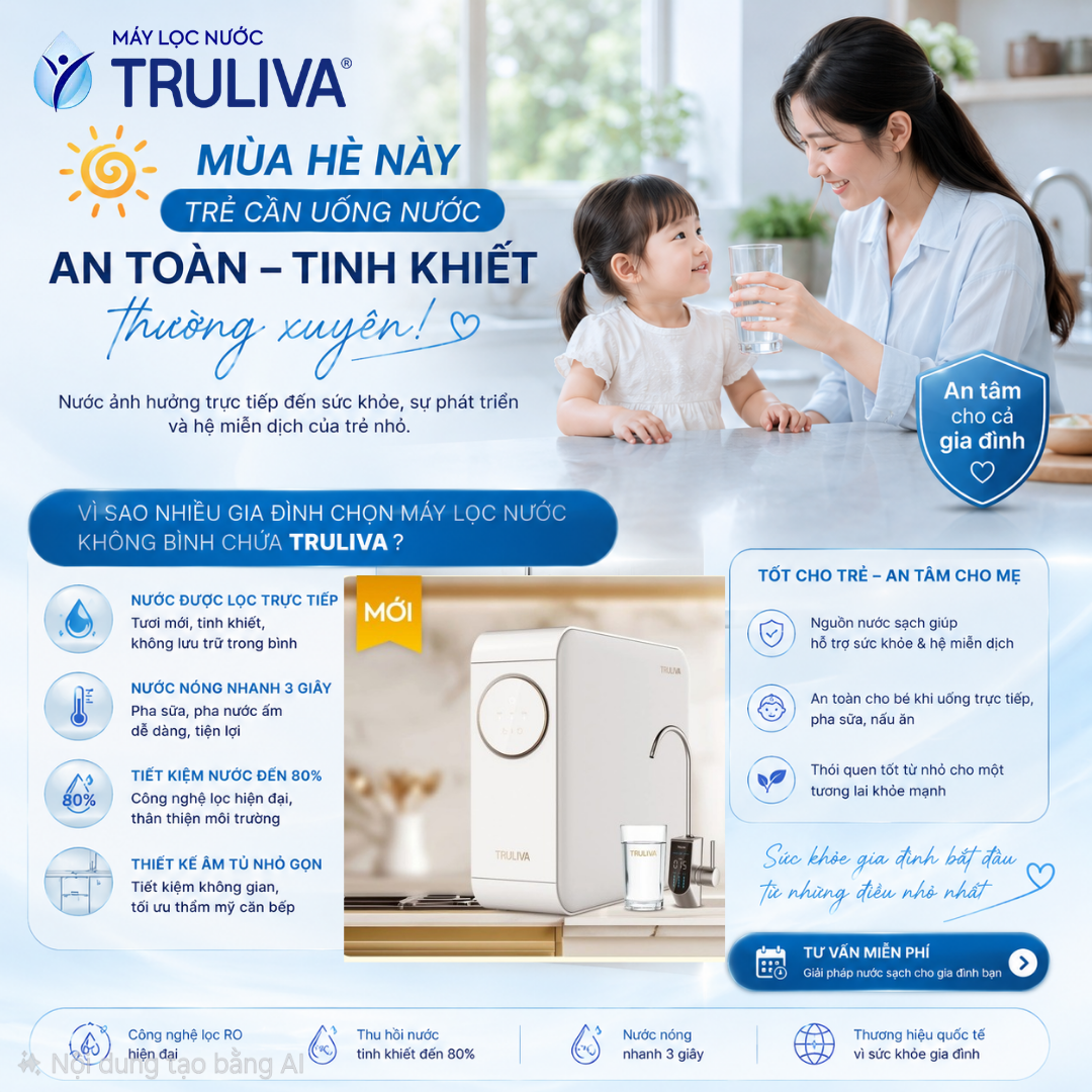 MÙA HÈ NẮNG NÓNG: VÌ SAO NHIỀU GIA ĐÌNH TRẺ CHỌN MÁY ÂM TỦ BẾP KHÔNG BÌNH CHỨA TRULIVA?