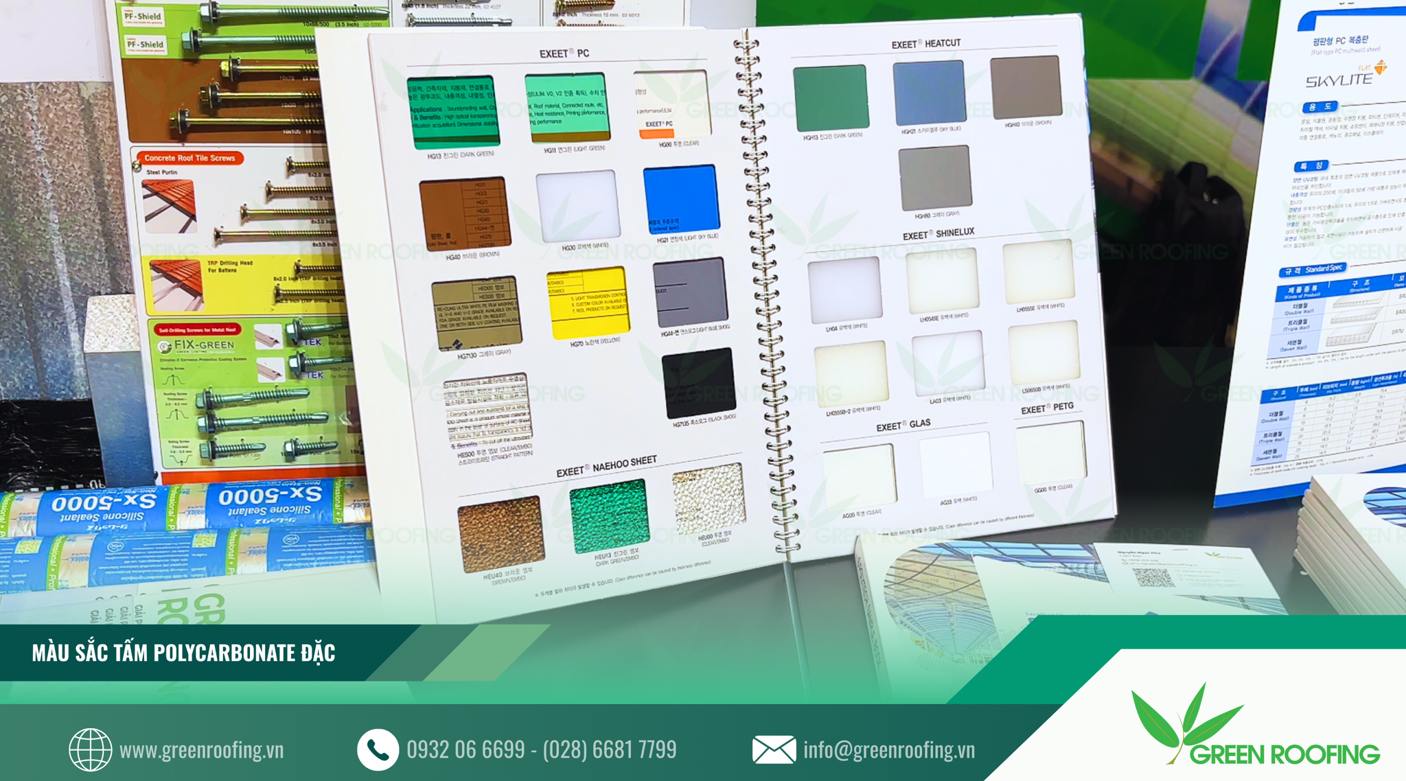 bảng màu tấm polycarbonate đặc