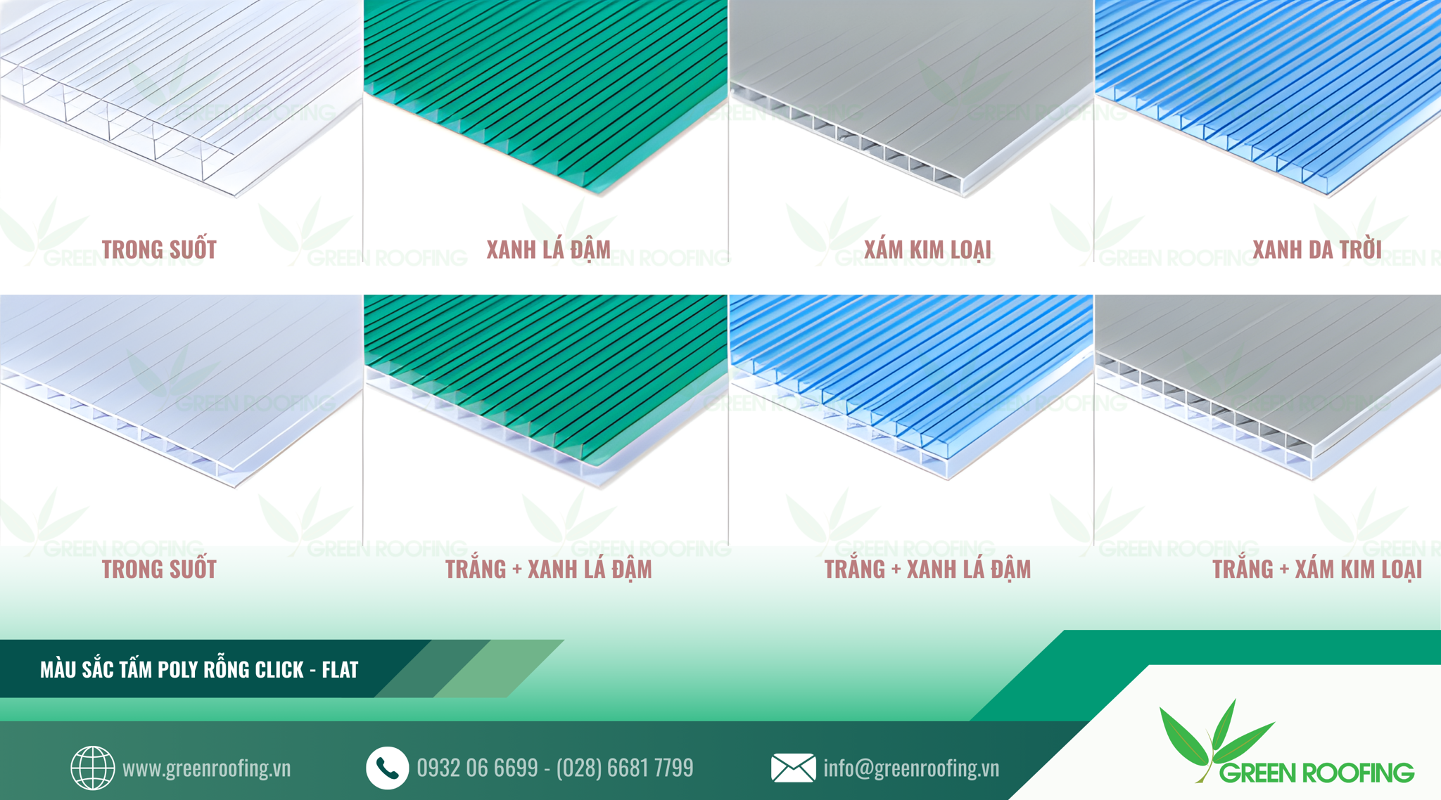 màu sắc tấm polycarbonate rỗng skylite flat