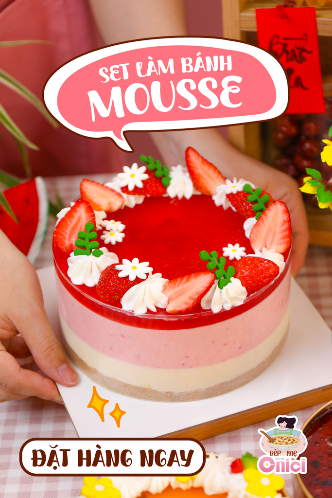 🎂 BÁNH KEM 4 TẦNG – PHIÊN BẢN MOUSSE TRÁI CÂY TẠI NHÀ