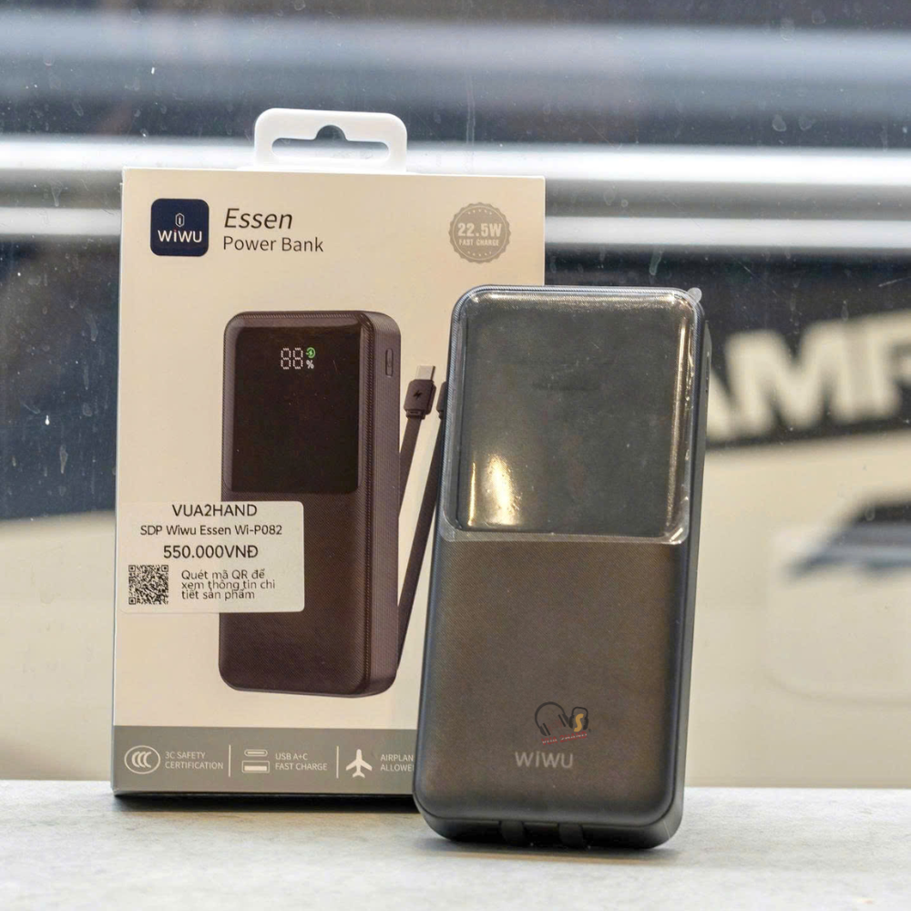 Sạc dự phòng WiWU 20.000mAh Wi-P082 – Sạc nhanh 22.5W, sẵn 2 dây cáp