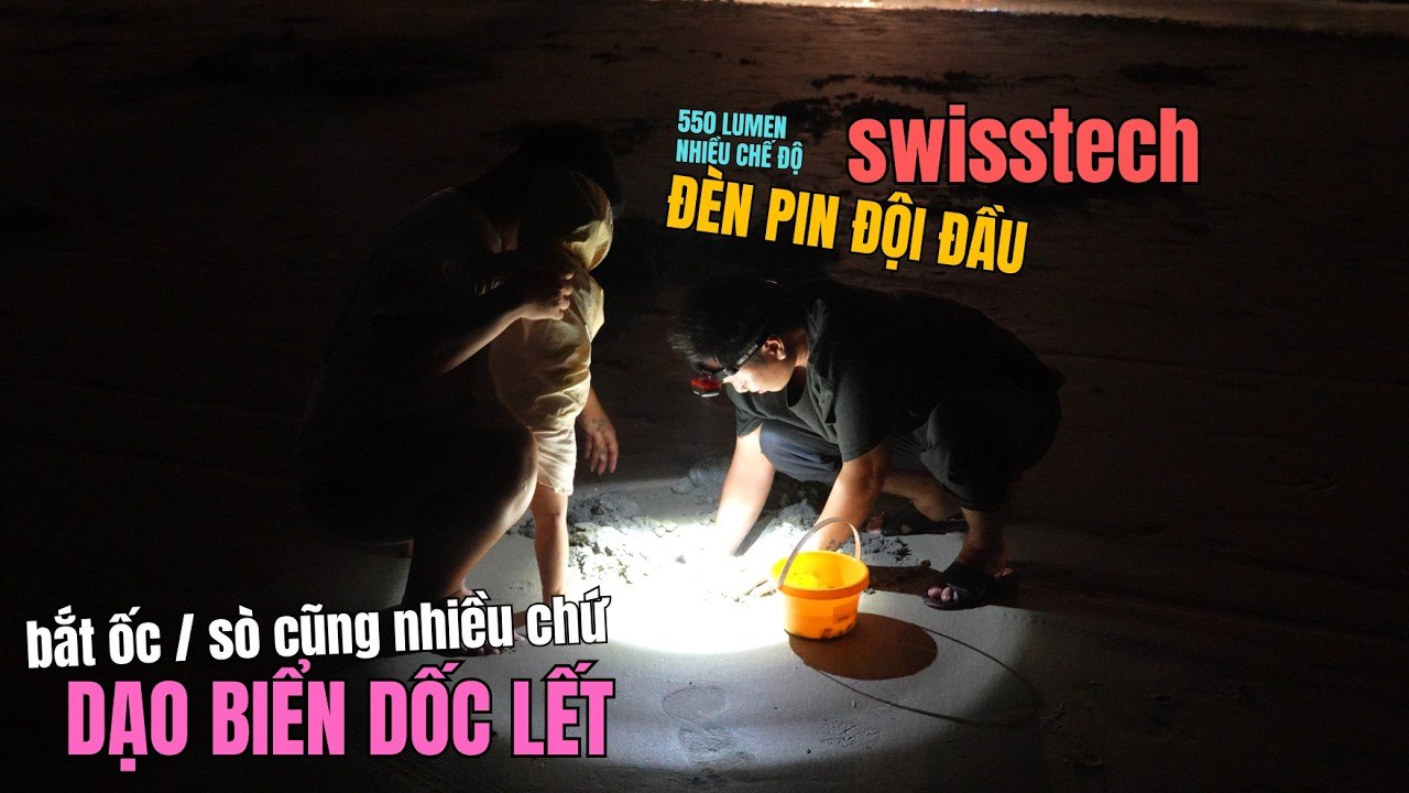 Tối Dạo Biển DỐC LẾT Bắt Ốc Quá Trời - ĐÈN PIN ĐỘI ĐẦU 550 LUMEN