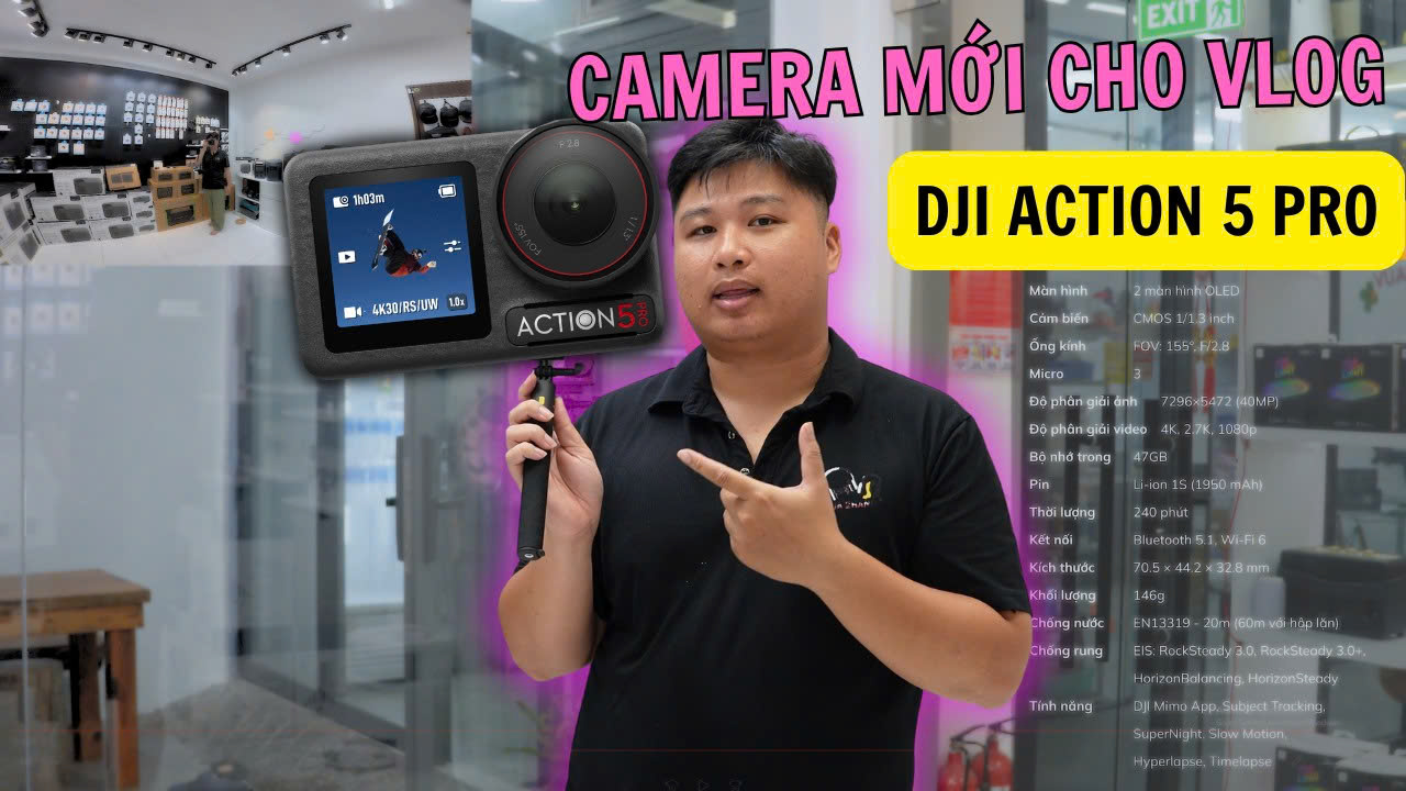 Khui hộp camera hành động Dji Action 5 Pro quay Vlog - Camera siêu nét - kháng nước ip67
