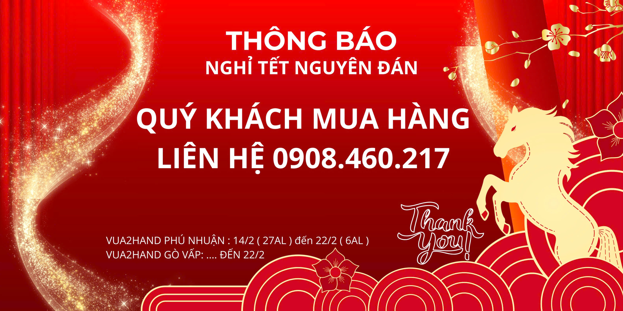 THÔNG BÁO LỊCH LÀM VIỆC VÀ NGHỈ TẾT 2026 CỦA VUA2HAND