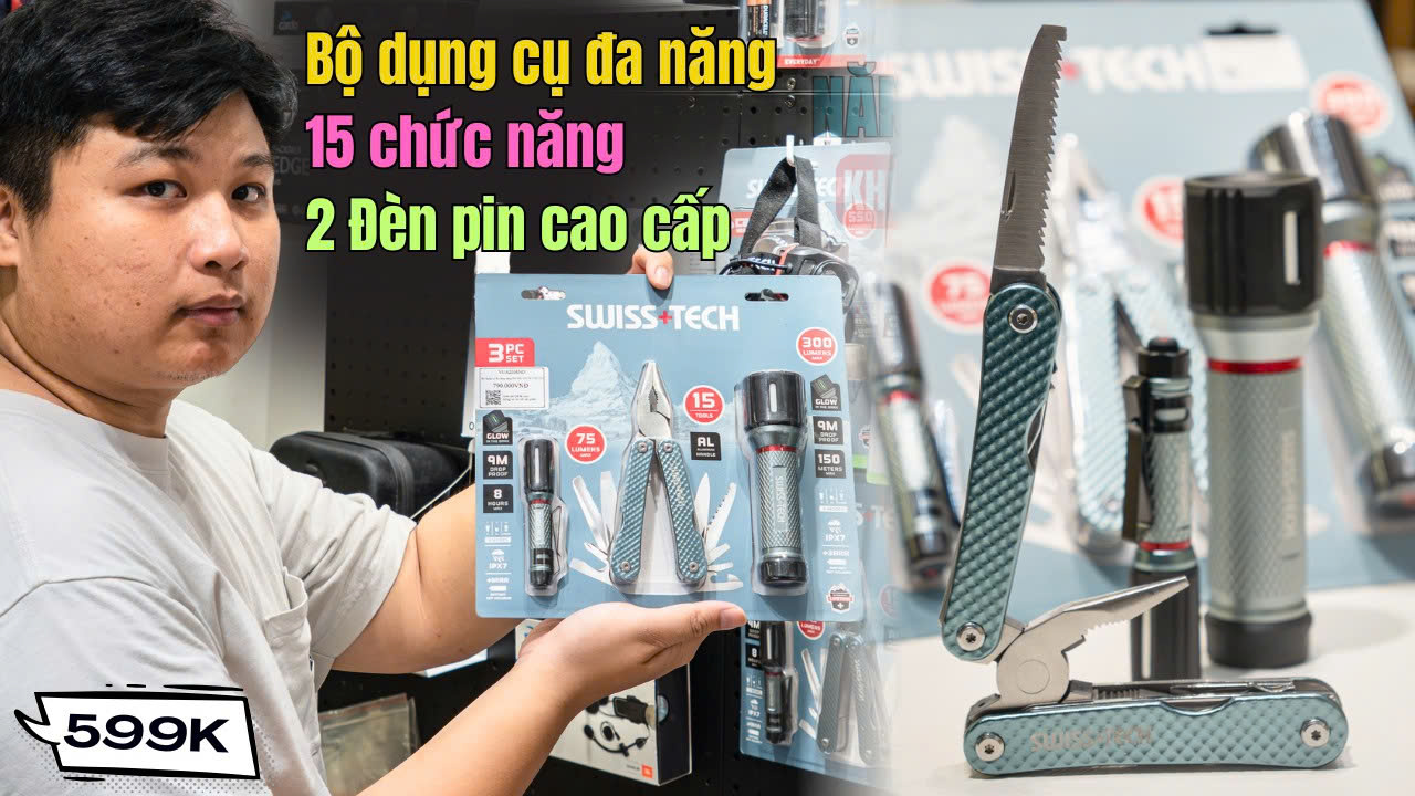 Bộ dụng cụ đa năng 15 chức năng, 2 Đèn pin cao cấp Swiss+Tech ST001256