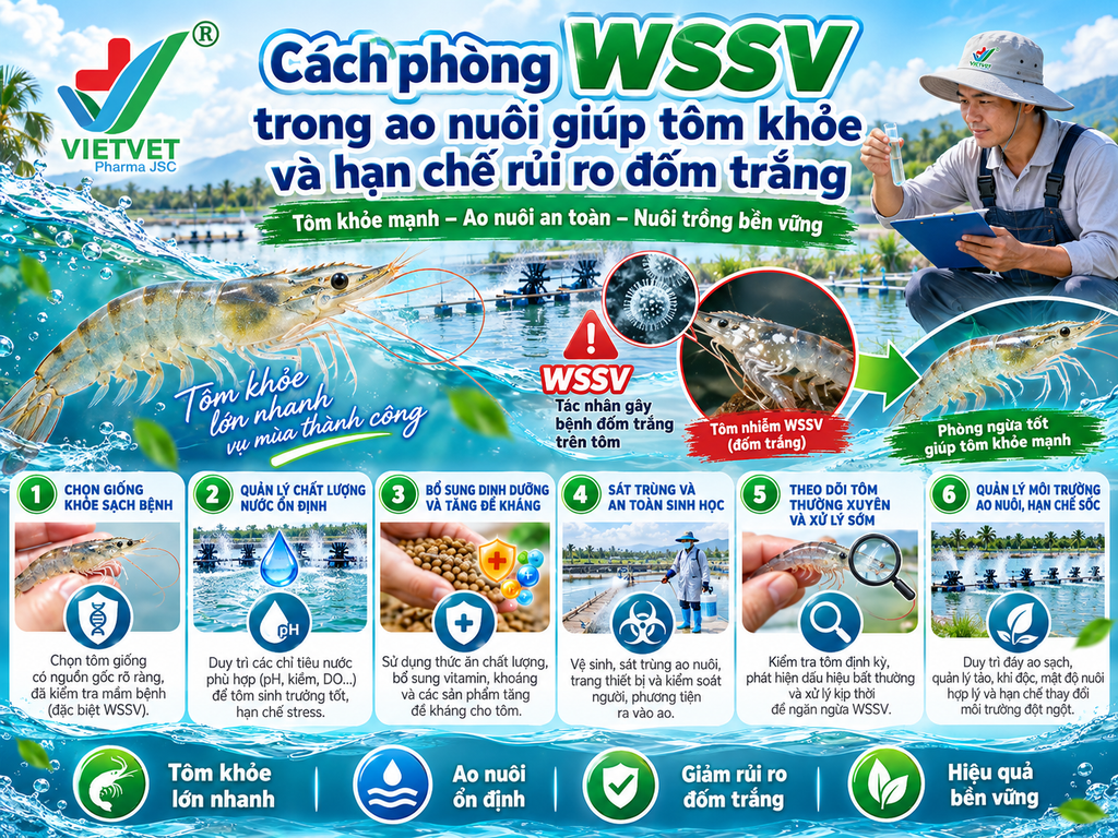 Cách phòng WSSV trong ao nuôi giúp tôm khỏe và hạn chế rủi ro đốm trắng
