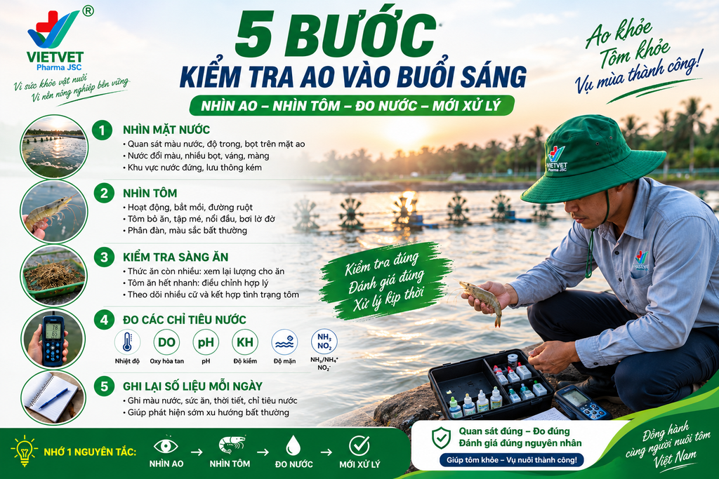 5 Bước kiểm tra ao nuôi vào buổi sáng giúp phát hiện vấn đề sớm