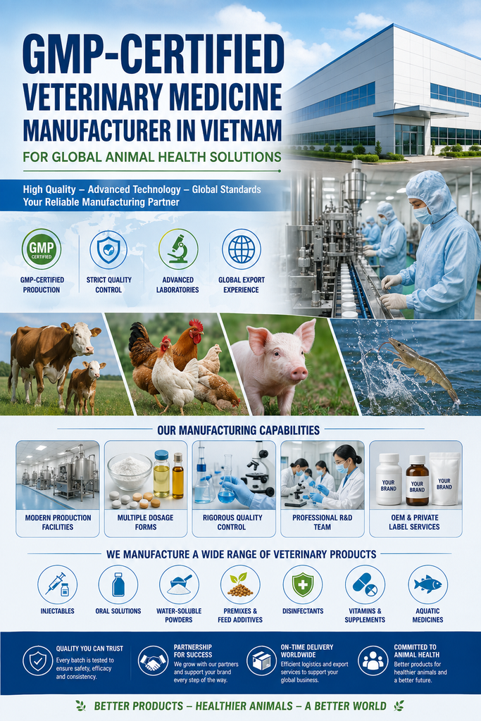 GMP-Certified Veterinary Medicine Manufacturer in Vietnam for Global Animal Health Solutions