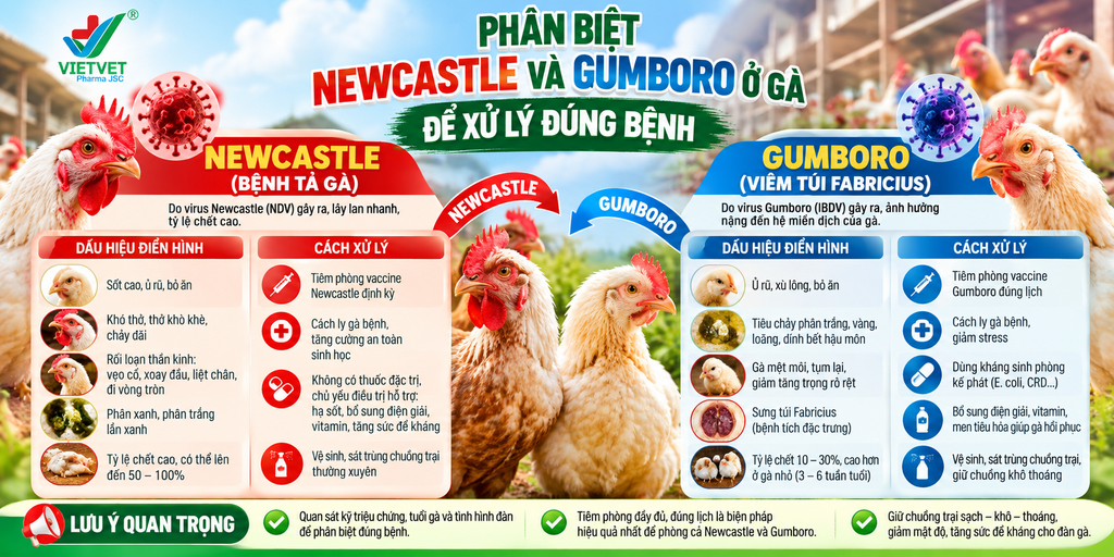 Phân biệt Newcastle và Gumboro ở gà để xử lý đúng bệnh