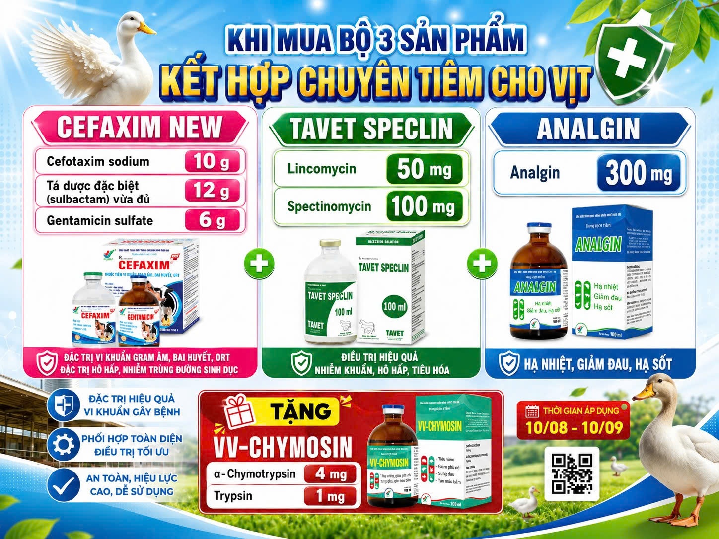 Bộ 3 chuyên tiêm cho vịt giải pháp hỗ trợ kiểm soát bệnh hô hấp tiêu hóa và sốt trên đàn vịt