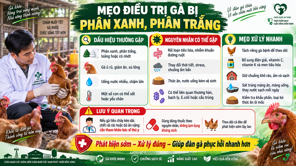 Mẹo Điều Trị Gà Bị Phân Xanh Phân Trắng Giúp Đàn Gà Nhanh Ổn Định