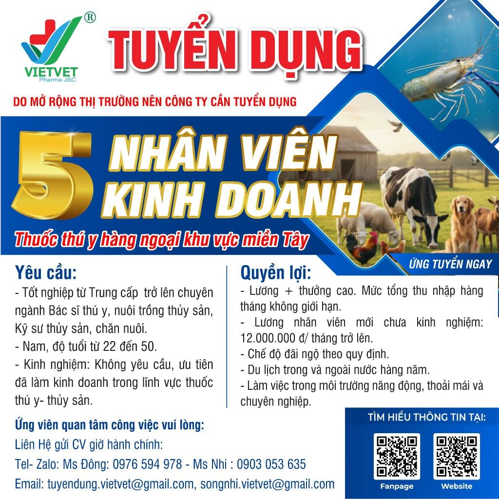 5 Nhân viên kinh doanh thuốc thú y hàng ngoại khu vực miền Tây
