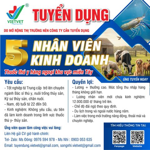 5 Nhân viên kinh doanh thuốc thú y hàng ngoại khu vực miền Tây